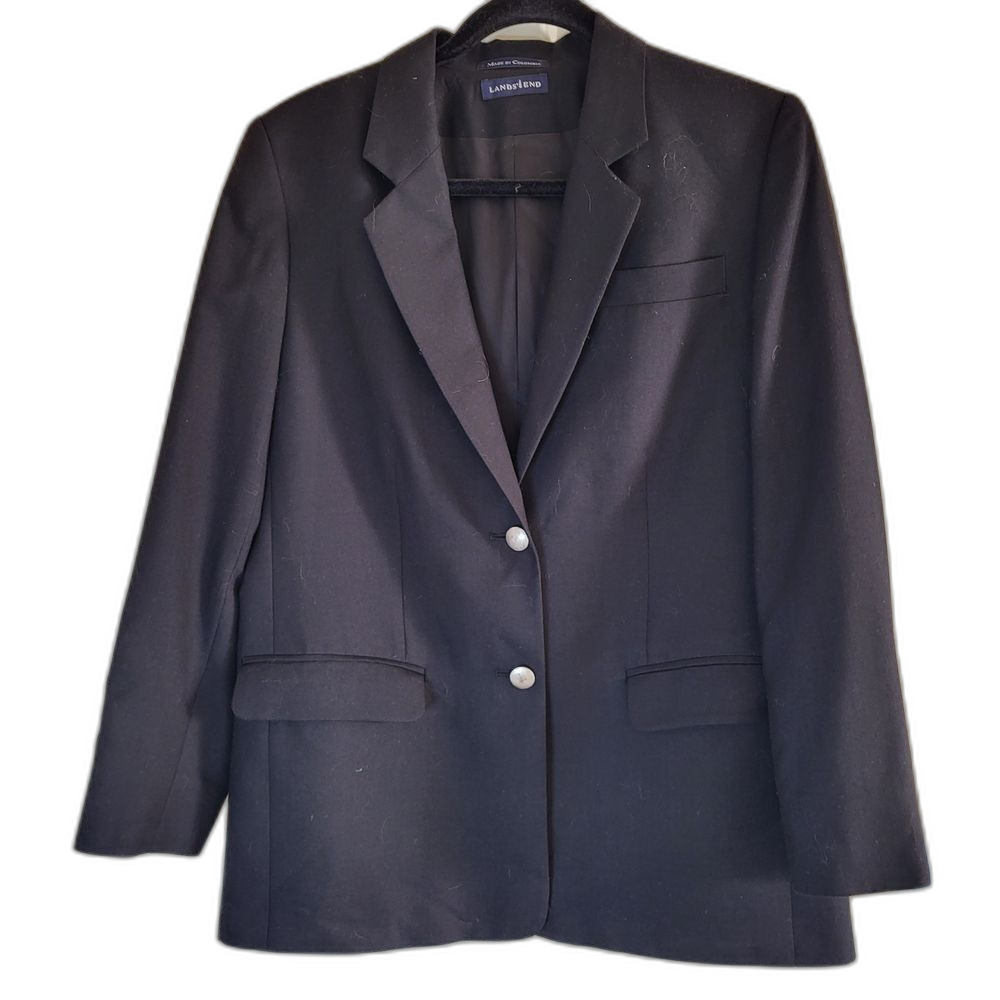 Lands' End Women's Black Notch-Lapel Wool Blazer - 8